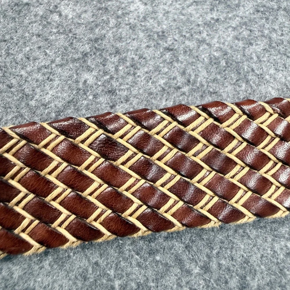 Torini Mens Woven Leather Belt 36 Brown Tan Braided Made in USA 6347